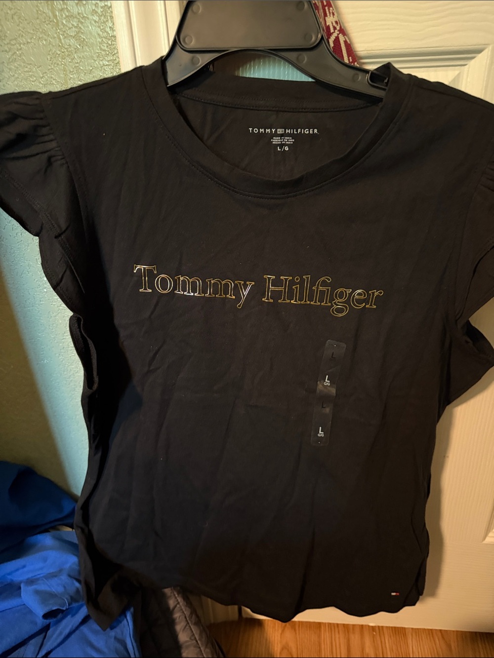 Tommy Hilfiger Black Short Sleeve Tee with Gold Logo